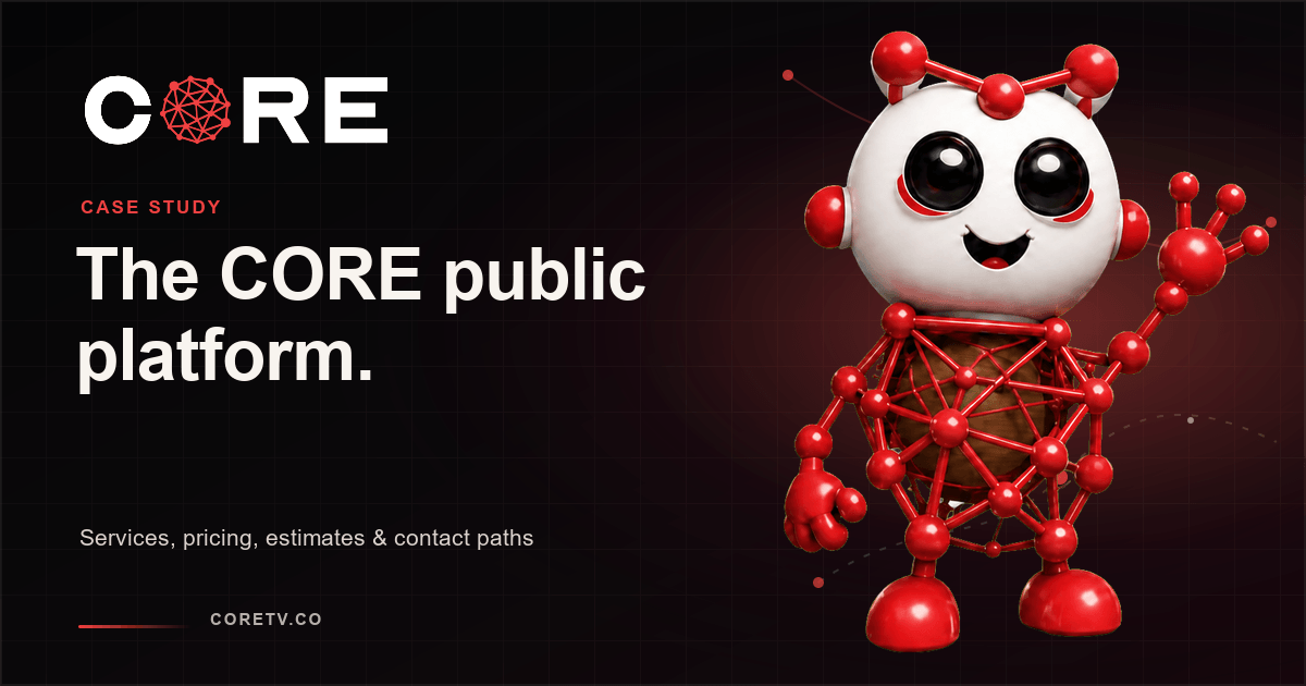 Desktop view of the current CORE Business Technology home page.